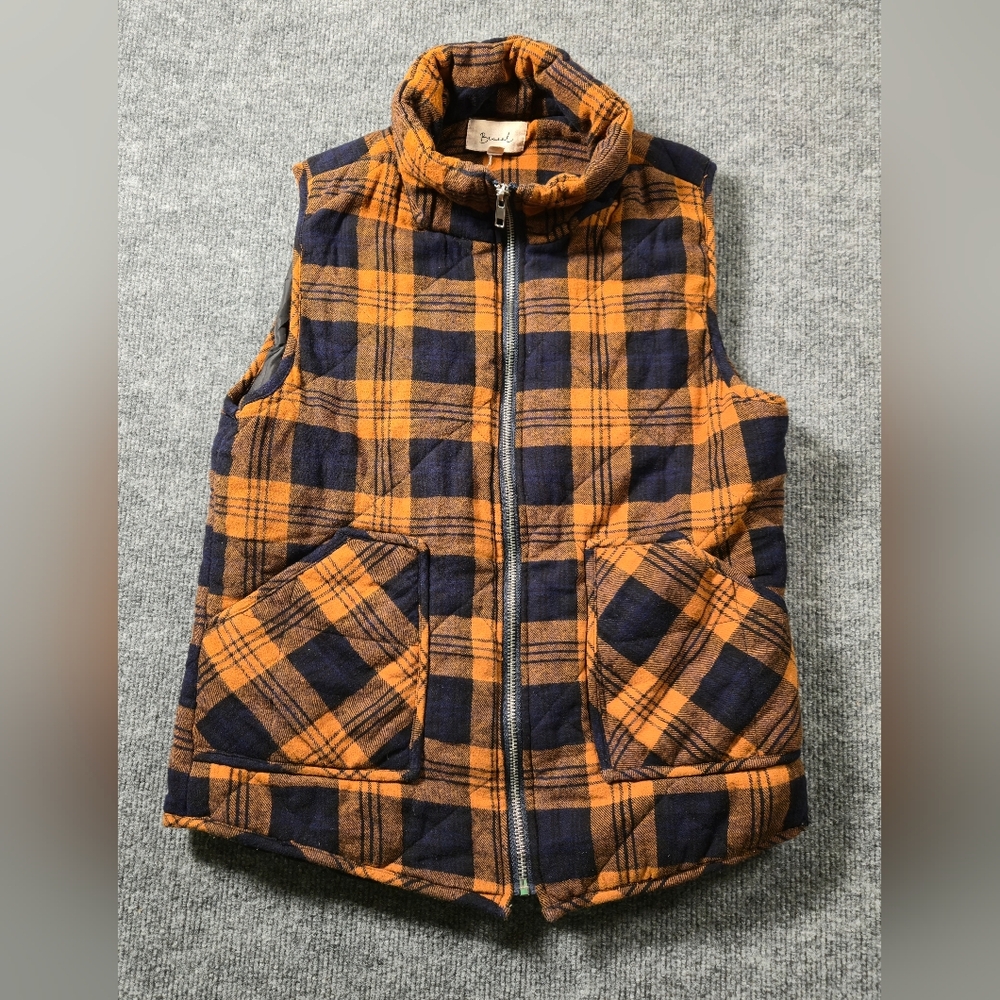 Becaal Orange/Black Plaid Quilted Vest‎ Size Medium